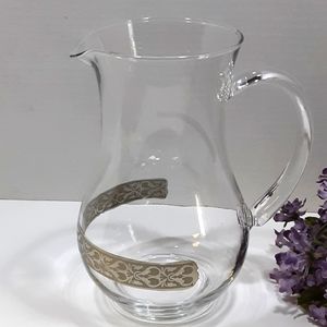 Elegant Glass Water Pitcher Wide Embossed Silver Band Juice Barware